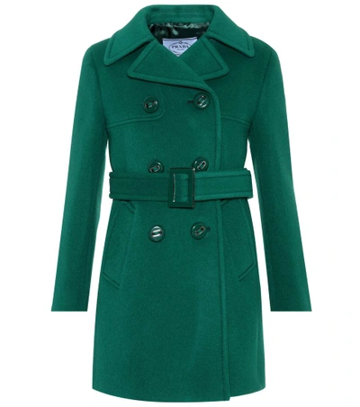 Prada Double-breasted Wool-felt Peacoat In Emerald