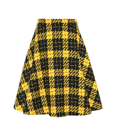 Shop Miu Miu Plaid Virgin-wool Tweed Skirt In Giallo
