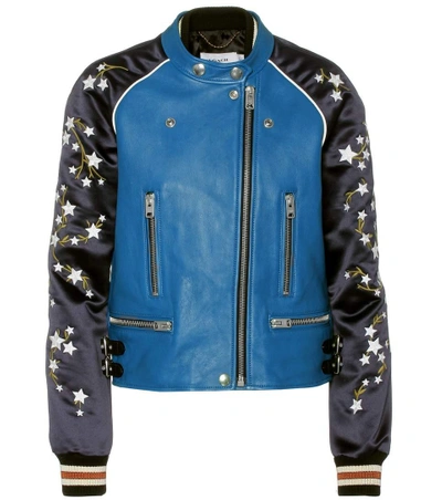 Shop Coach Cityscrape Embroidered Leather And Satin Jacket In Slate