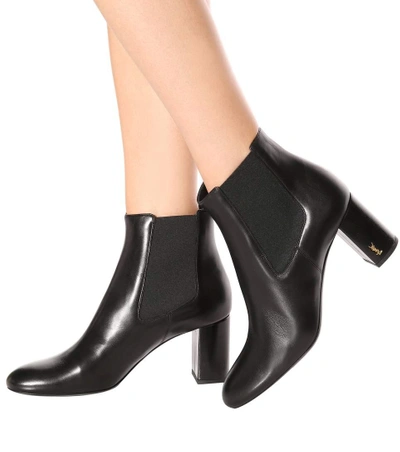 Shop Saint Laurent Babies Leather Ankle Boots In Eoir