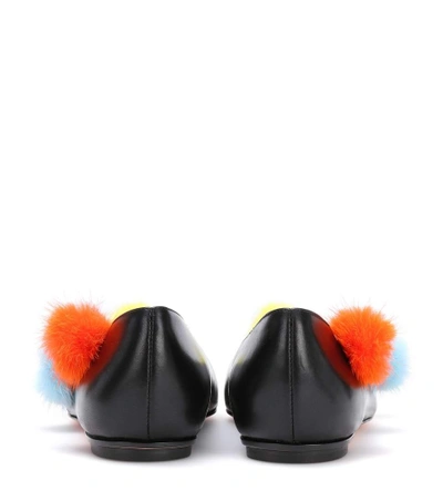 Shop Fendi Fur-embellished Leather Ballerinas In Black