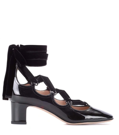Shop Valentino Lace-up Patent Leather Pumps In Black