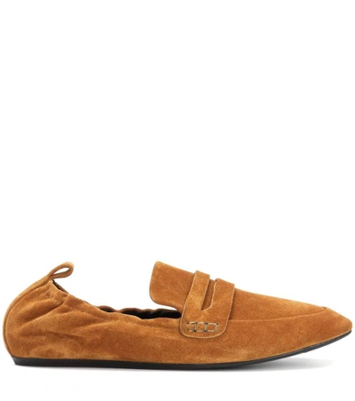 Shop Lanvin Suede Penny Loafers In Gieger Red