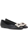 Roger Vivier Crystal-embellished Satin Point-toe Flats In Llack