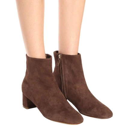 Shop Mansur Gavriel 40mm Suede Ankle Boots In Chocolate