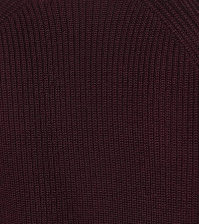 Versace Cutout Ribbed Wool-blend Turtleneck Sweater In Burgundy | ModeSens