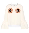 Fendi Bell-sleeve Sweatshirt With Mink Flower Appliqu&eacute;s, White