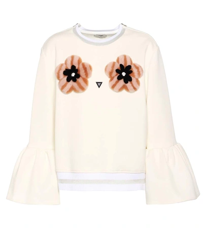 Shop Fendi Fur-embellished Cotton-blend Sweatshirt In White