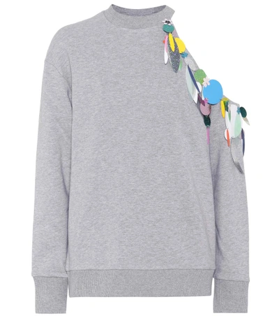 Shop Christopher Kane Embellished Cotton Sweatshirt In Grey