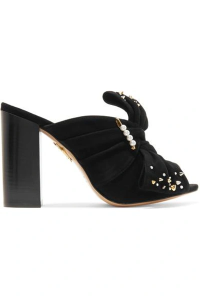 Shop Charlotte Olympia Marylebone Embellished Suede Mules