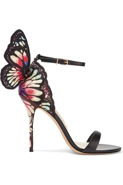 Shop Sophia Webster Chiara Embroidered Satin And Leather Sandals In Black