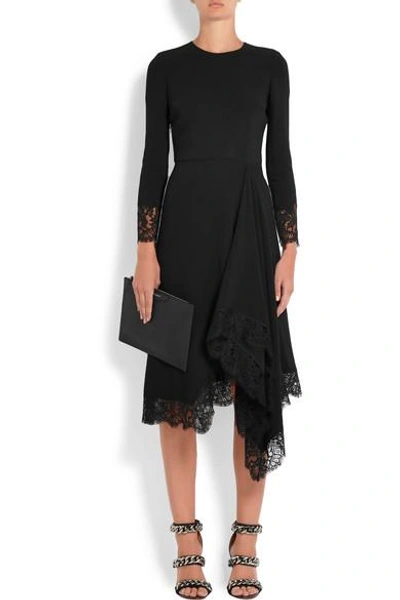 Shop Givenchy Asymmetric Chantilly Lace-trimmed Cady Dress