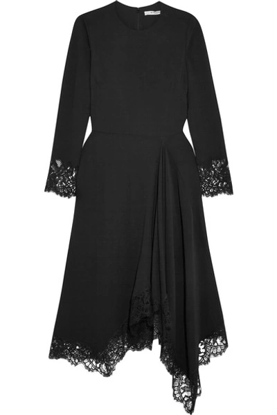 Givenchy Asymmetric Chantilly Lace-trimmed Cady Dress In Black