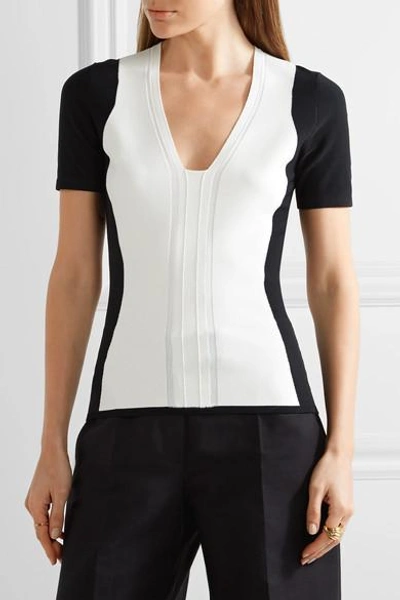 Shop Narciso Rodriguez Two-tone Stretch-knit Top