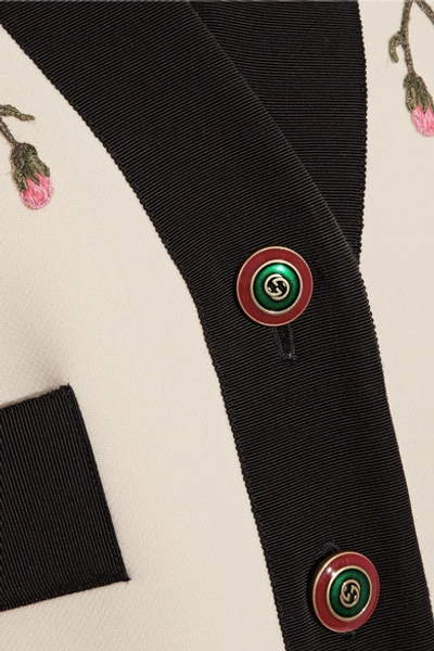 Shop Gucci Appliquéd Grosgrain-trimmed Wool Coat In Ecru