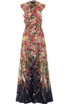 LELA ROSE RUFFLED FLORAL-PRINT COTTON-VOILE GOWN