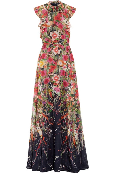Lela Rose Ruffled Floral-print Cotton-voile Gown