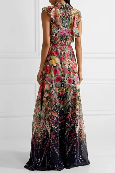 Shop Lela Rose Ruffled Floral-print Cotton-voile Gown