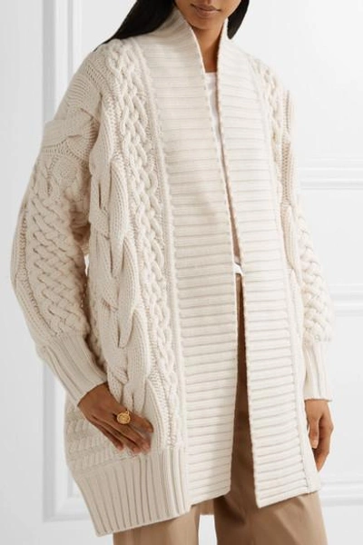 Shop Burberry Cable-knit Wool And Cashmere-blend Cardigan