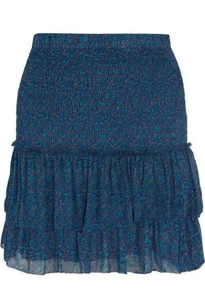 Shop Isabel Marant Étoile Julia Shirred Printed Chiffon Mini Skirt In Blue