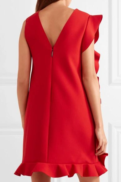 Shop Msgm Ruffled Crepe Mini Dress In Red