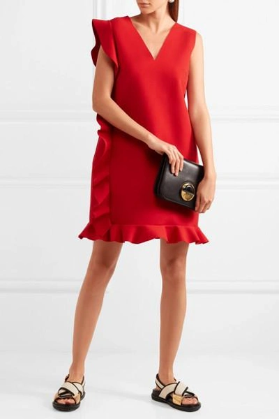 Shop Msgm Ruffled Crepe Mini Dress In Red