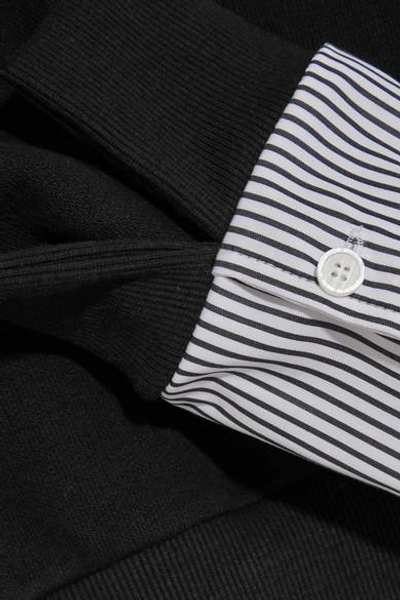 Shop Sjyp Velvet And Striped Poplin-paneled Cotton-jersey Sweatshirt In Black