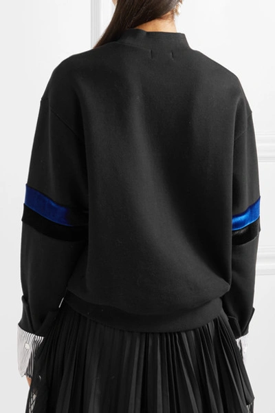 Shop Sjyp Velvet And Striped Poplin-paneled Cotton-jersey Sweatshirt In Black