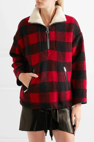 Shop Isabel Marant Étoile Gilas Checked Brushed Wool-blend Jacket In Red