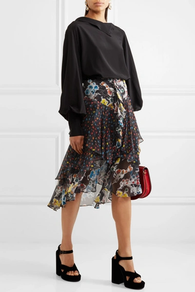 Shop Jason Wu Ruffled Floral-print Silk-chiffon Midi Skirt