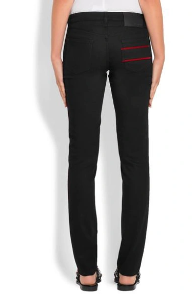 Shop Givenchy Velvet-trimmed Mid-rise Skinny Jeans