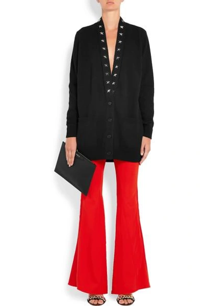 Shop Givenchy Satin-trimmed Stretch-crepe Flared Pants