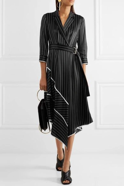 Shop Jason Wu Asymmetric Striped Silk-charmeuse Midi Dress