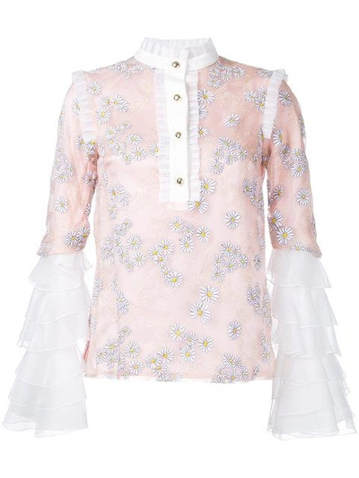 Macgraw Daisy Print Ruffled Blouse In Pink
