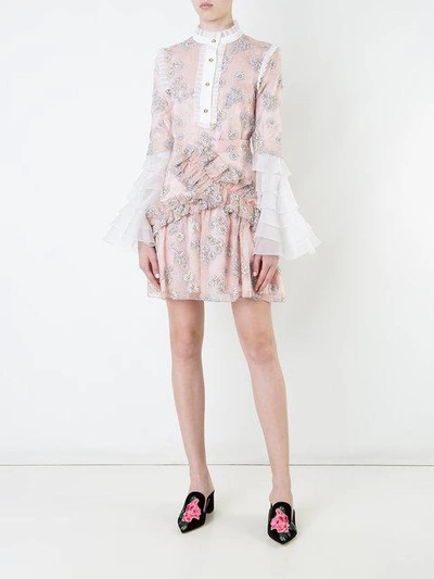 Macgraw Daisy Print Ruffled Blouse In Pink