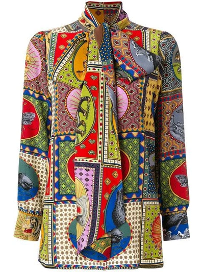 Shop Gucci Print Neck Bow Shirt - Multicolour