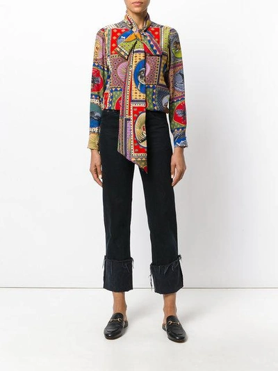 Shop Gucci Print Neck Bow Shirt - Multicolour