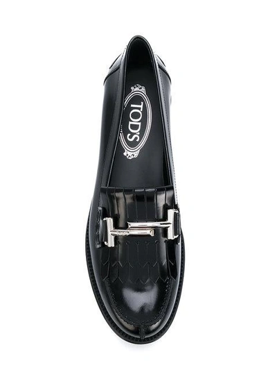 Shop Tod's Double T Fringed Loafers In Black