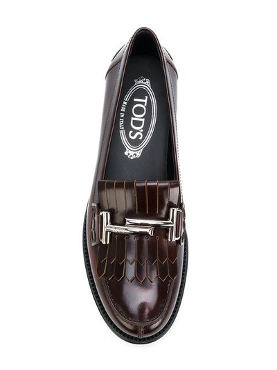 Shop Tod's Double T Fringed Loafers - Brown