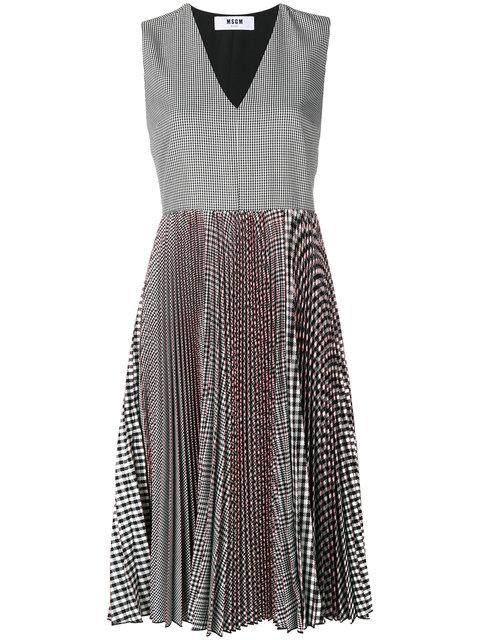Msgm Checked Pleated Dress In Multicolour | ModeSens
