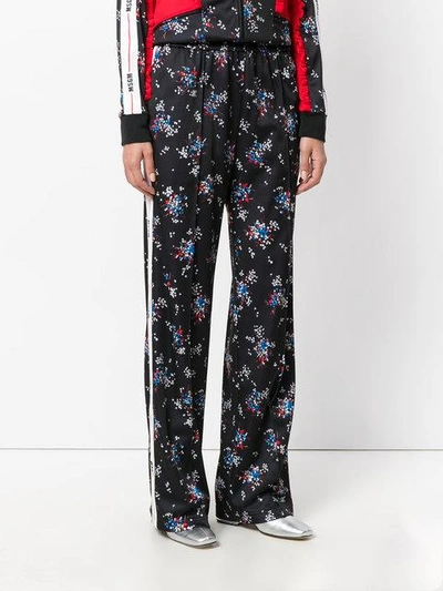 Shop Msgm Floral Print Straight Trousers In Black