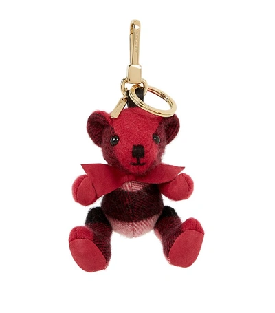Burberry Thomas Bear Charm In Check Cashmere In Fuchsia Pink