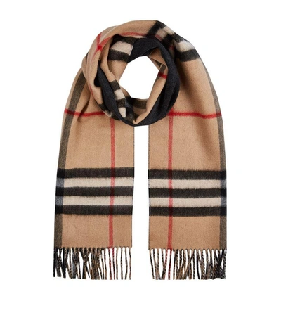 Shop Burberry Reversible Check Cashmere Scarf In Brown