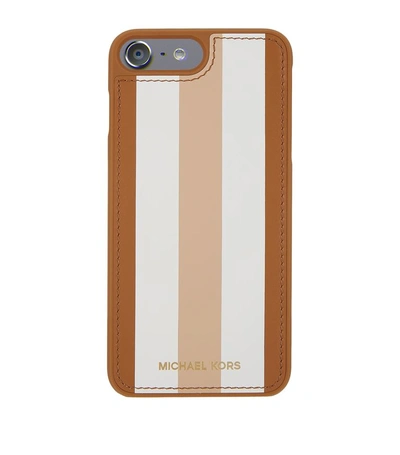 Michael Kors Leather Stripe Iphone 7 Plus Case In Brown