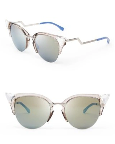 Fendi Crystal Embellished Mirrored Cat Eye Sunglasses, 50mm In Transparent Dove Grey