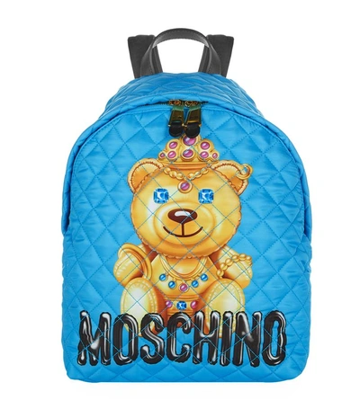 Shop Moschino Quilted Bear Backpack In B1341 Blue