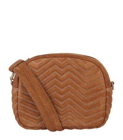 Maje Quilted Suede Cross Body Bag In Brown