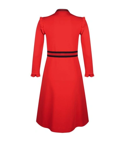 Shop Gucci Ruffled Stripe Trim Dress In Red