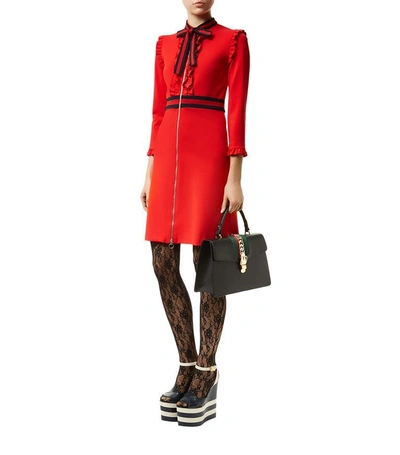 Shop Gucci Ruffled Stripe Trim Dress In Red