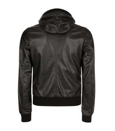 Shop Dolce & Gabbana Leather Hood Bomber Jacket In Black